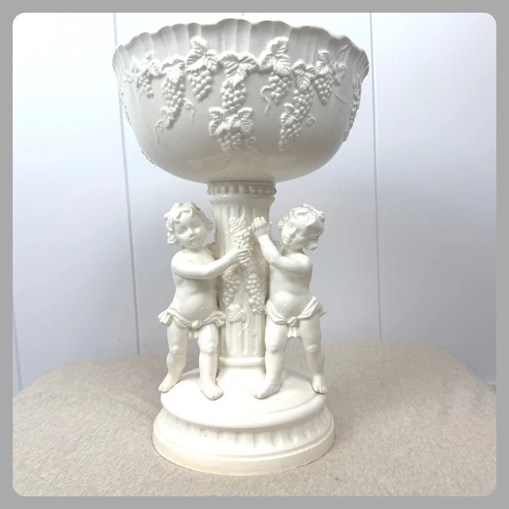 Vintage Lefton Japan Cherub Pedestal Planter‎ Mid Century Ceramic Compote Bowl